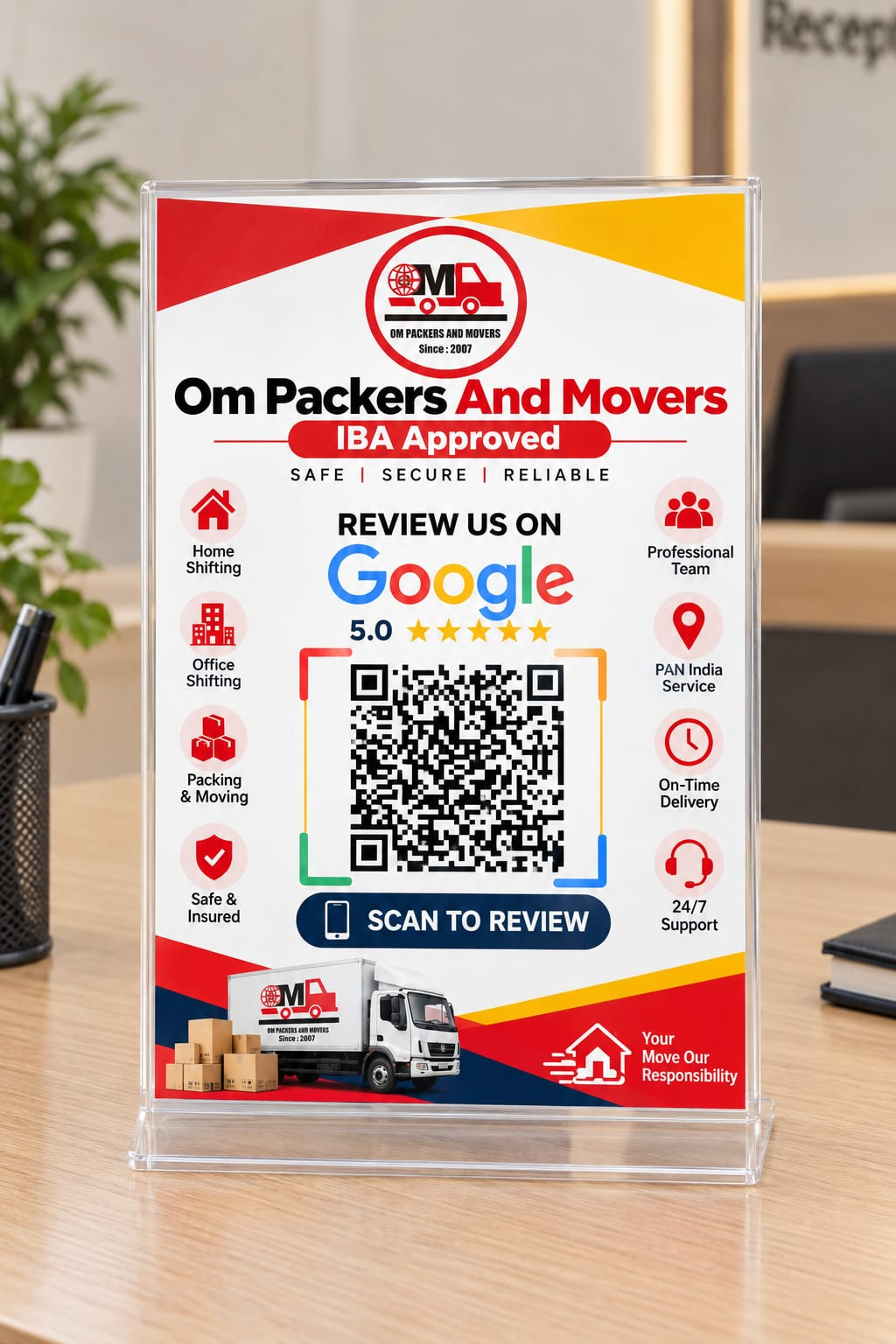Standing Magic QR example for Om Packers and Movers
